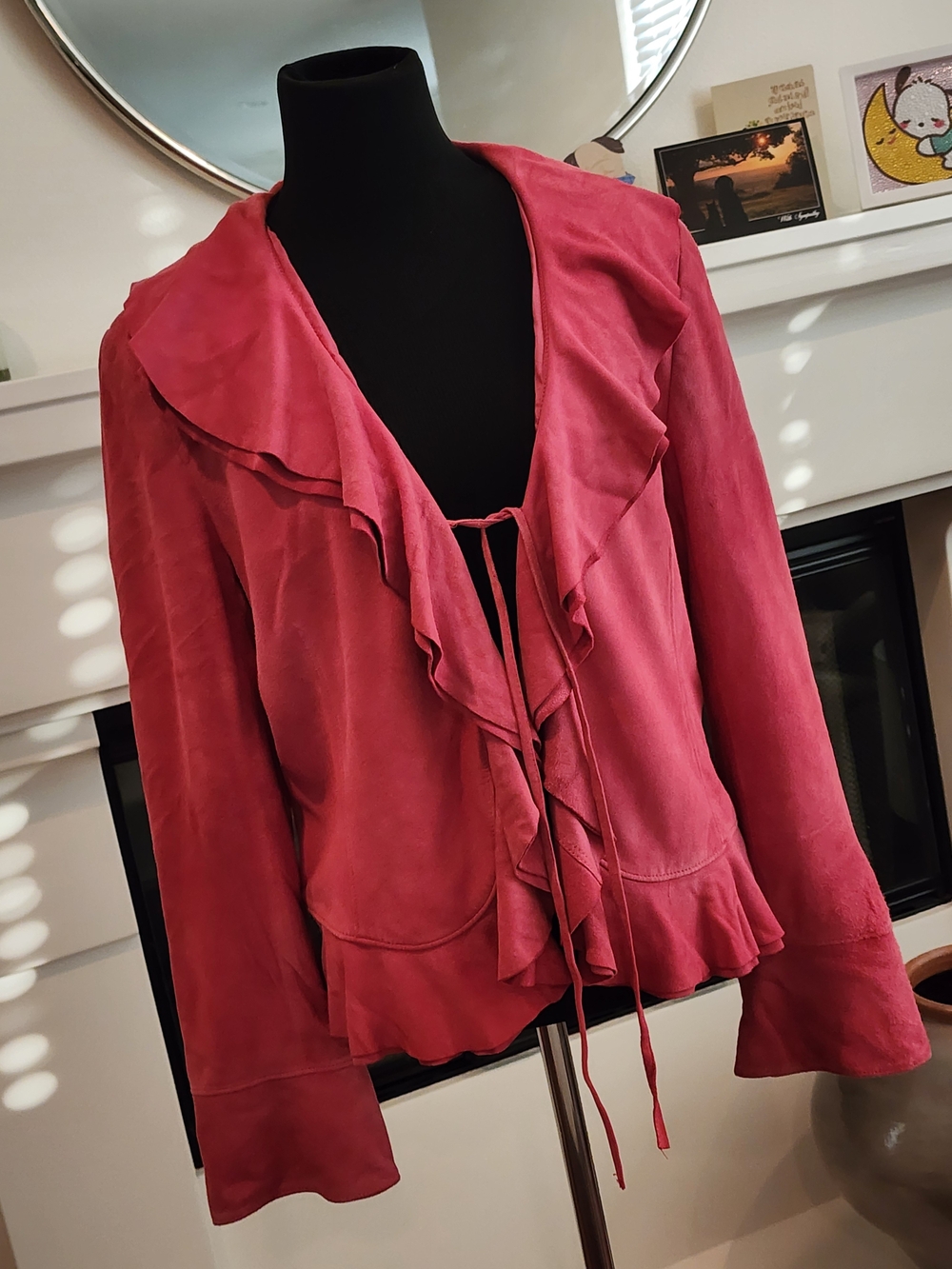 Lafayette 148 New York Pink Ruffle Suede Blazer